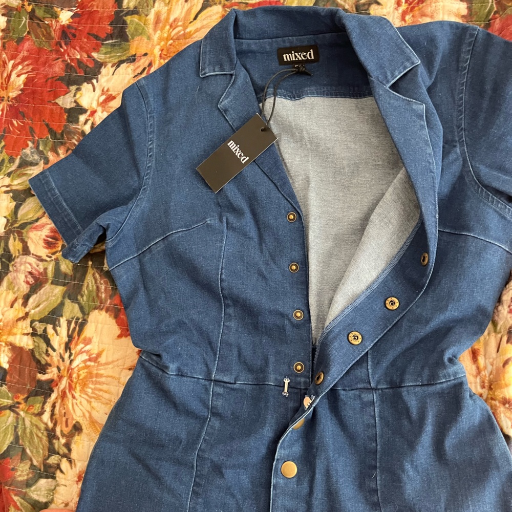 MIXED Stretch Denim Jumpsuit - Picture 6 of 7